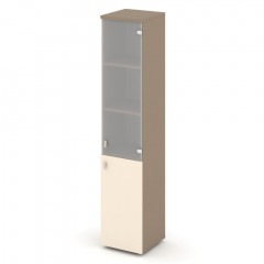 Estetica Шкаф высокий узкий прав. (1 низ. фасад ЛДСП+1 сред. фасад стекло) ES.SU-1.2 (R) Латте/Сатин/Сатин матовый 400*420*1977