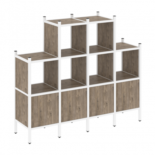 Loft Прямой стеллаж наборный VR.L-16 Тиквуд тёмный/Белый металл 1694*446*1458