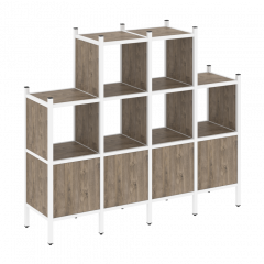 Loft Прямой стеллаж наборный VR.L-16 Тиквуд тёмный/Белый металл 1694*446*1458