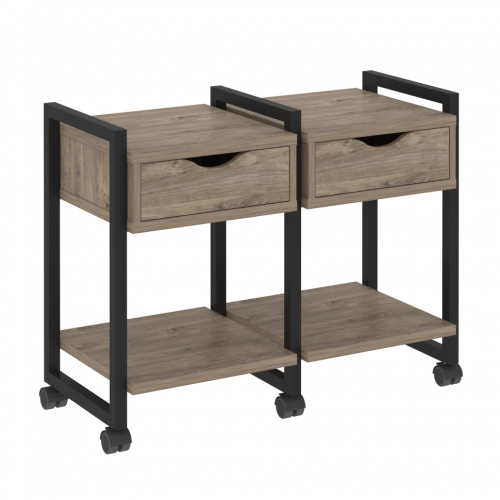 Loft Тумба на колесных опорах наборная. Вариант №1 VR.L-TN-1.K Тиквуд тёмный/Чёрный металл 970*460*767