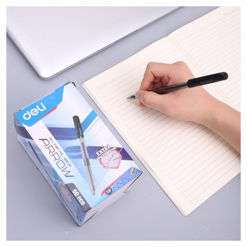 Ручка шариков. Deli Arrow EQ01120 прозрачный/черный d=1мм черн. черн.