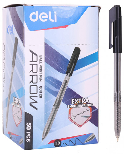 Ручка шариков. Deli Arrow EQ01120 прозрачный/черный d=1мм черн. черн.