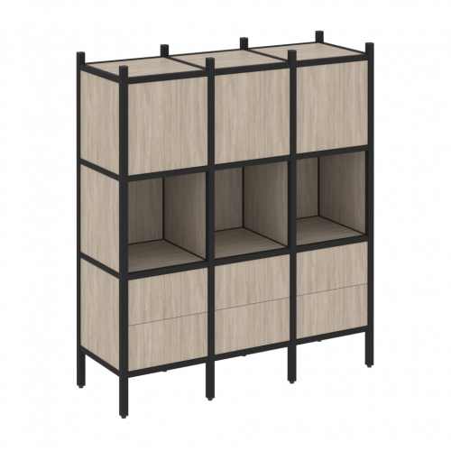 Loft Прямой стеллаж наборный VR.L-08 Дуб аттик/Чёрный металл 1278*446*1458