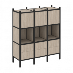 Loft Прямой стеллаж наборный VR.L-08 Дуб аттик/Чёрный металл 1278*446*1458