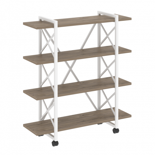 Loft Стеллаж на колесных опорах-4 полки VR.L-MST.K-4.8V Тиквуд тёмный/Белый металл 1200*400*1334
