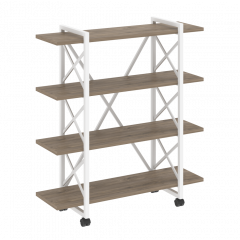 Loft Стеллаж на колесных опорах-4 полки VR.L-MST.K-4.8V Тиквуд тёмный/Белый металл 1200*400*1334