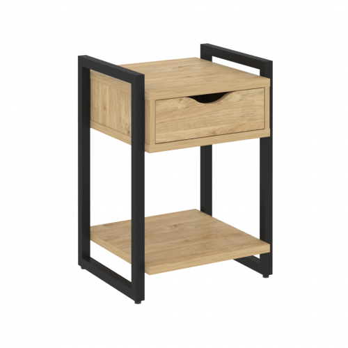 Loft Тумба на регулируемых опорах с ящиком и полкой VR.L-T1.O Тиквуд светлый/Чёрный металл 500*460*719