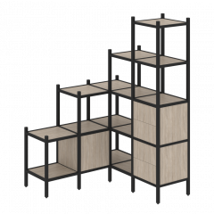 Loft Угловой внутренний стеллаж наборный VR.L-40 Дуб аттик/Чёрный металл 1278*1278*1869
