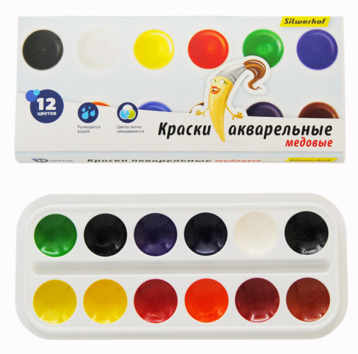 Краски акварельные Silwerhof 961126-12 Народная кол-ция медовые 12цв. без кисти картон.кор.