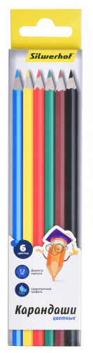 Карандаши цв. Silwerhof 134214-06 Народная коллекция 2.65мм шестигран. дерево ассорти 6цв. коробка/европод.