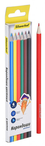 Карандаши цв. Silwerhof 134214-06 Народная коллекция 2.65мм шестигран. дерево ассорти 6цв. коробка/европод.