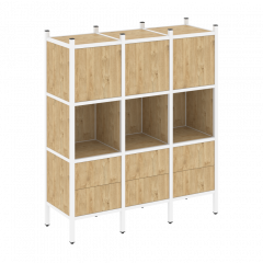 Loft Прямой стеллаж наборный VR.L-08 Тиквуд светлый/Белый металл 1278*446*1458