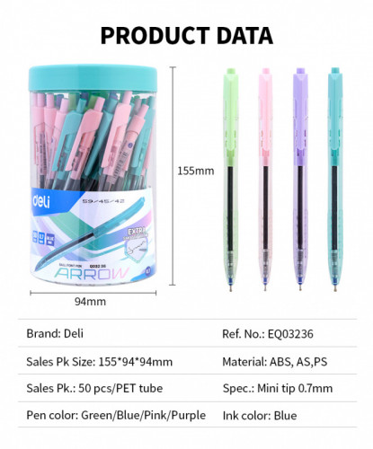 Ручка шариков. автоматическая Deli Arrow EQ03236-1 прозрачный/ассорти d=0.7мм син. черн. (1шт) ассорти