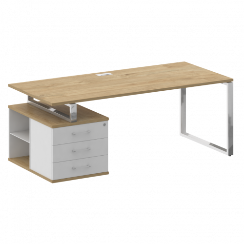 Shift Стол руководителя с опорной тумбой, левый SK.SRT-200 (L) Тиквуд светлый/Белый бриллиант 2000*904*753