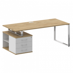 Shift Стол руководителя с опорной тумбой, левый SK.SRT-200 (L) Тиквуд светлый/Белый бриллиант 2000*904*753