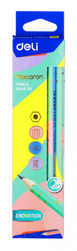 Набор карандашей ч/г Deli EU54900 Macaron HB шестигран. пластик ассорти кор.европод. (12шт)