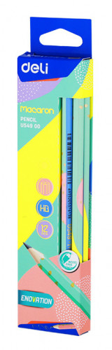 Набор карандашей ч/г Deli EU54900 Macaron HB шестигран. пластик ассорти кор.европод. (12шт)