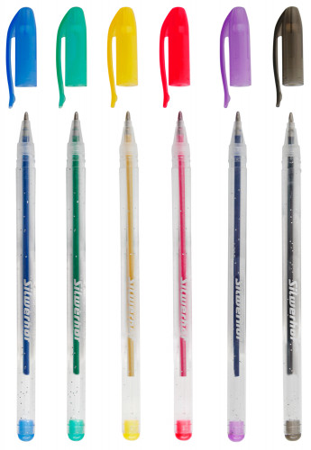 Набор ручек гелев. Silwerhof Веселые друзья Блестки d=1.0мм блистер (6шт) 6цв.