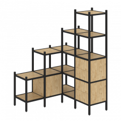 Loft Угловой внутренний стеллаж наборный VR.L-40 Тиквуд светлый/Чёрный металл 1278*1278*1869