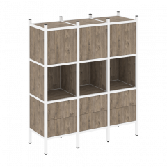 Loft Прямой стеллаж наборный VR.L-08 Тиквуд тёмный/Белый металл 1278*446*1458