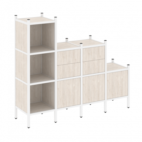 Loft Прямой стеллаж наборный VR.L-17 Денвер светлый/Белый металл 1278*446*1458