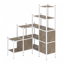 Loft Угловой внутренний стеллаж наборный VR.L-40 Тиквуд тёмный/Белый металл 1278*1278*1869