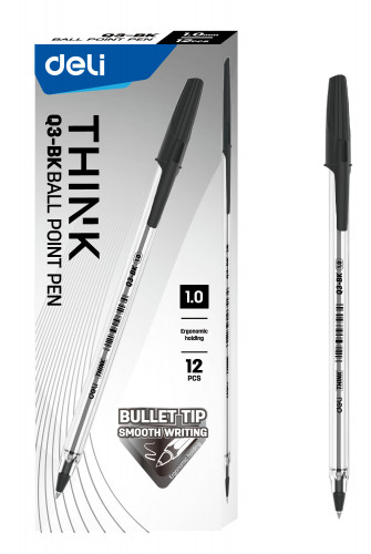 Ручка шариков. Deli Think EQ3-BK прозрачный черн. черн. линия 1мм