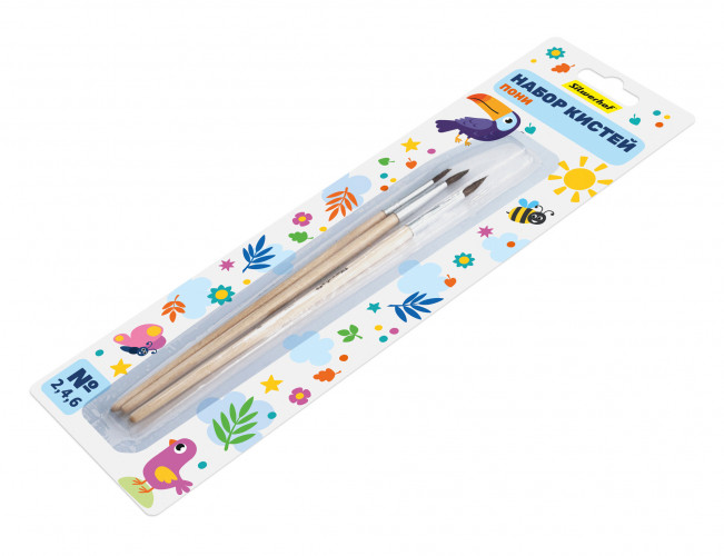 Набор кистей Silwerhof Веселые друзья (наб.3шт) пони круг.№2,4,6 дерев.ручка