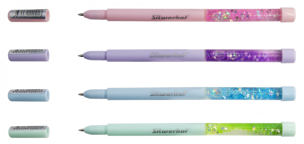Ручка шариков. Silwerhof Солнечная коллекция Sparkle ассорти d=0.7мм син. черн. сменный стержень линия 0.5мм