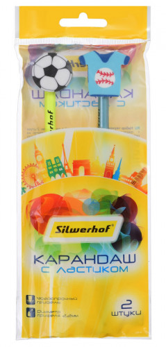 Набор карандашей ч/г Silwerhof SPORTY 125039-00 Солнечная коллекция кругл. пакет европод. (2шт) ластик 2 карандаша + ластик