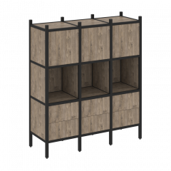 Loft Прямой стеллаж наборный VR.L-08 Тиквуд тёмный/Чёрный металл 1278*446*1458