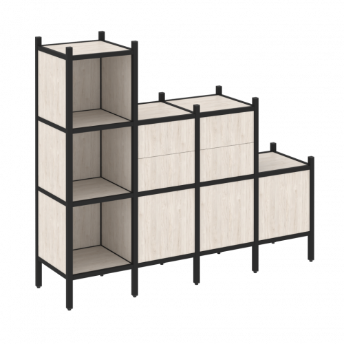 Loft Прямой стеллаж наборный VR.L-17 Денвер светлый/Чёрный металл 1278*446*1458