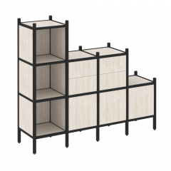 Loft Прямой стеллаж наборный VR.L-17 Денвер светлый/Чёрный металл 1278*446*1458