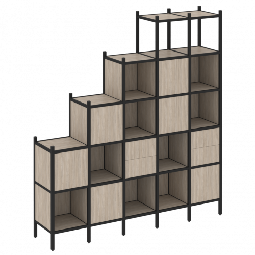 Loft Прямой стеллаж наборный VR.L-25 Дуб аттик/Чёрный металл 2110*446*2280