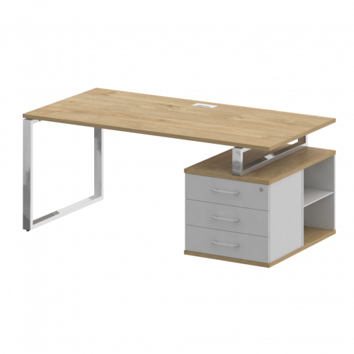 Shift Стол руководителя с опорной тумбой, правый SK.SRT-180 (R) Тиквуд светлый/Белый бриллиант 1800*904*753