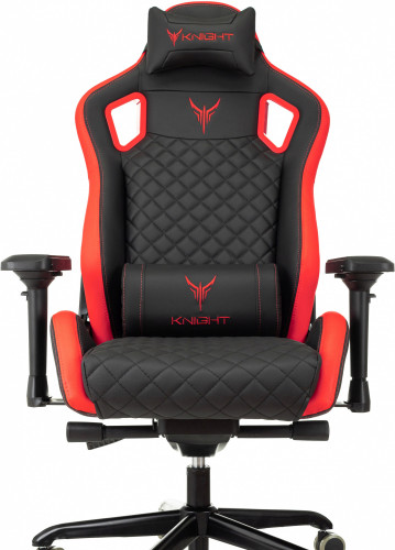 Кресло игровое Knight Titan черный/красный ромбик эко.кожа с подголов. крестов. металл