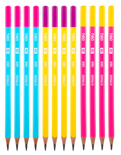 Набор карандашей ч/г Deli EU53100 U-Touch 2B трехгран. тополь ассорти кор.европод. (12шт)