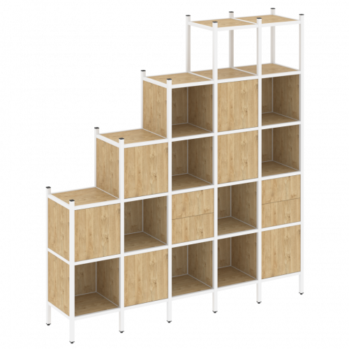 Loft Прямой стеллаж наборный VR.L-25 Тиквуд светлый/Белый металл 2110*446*2280