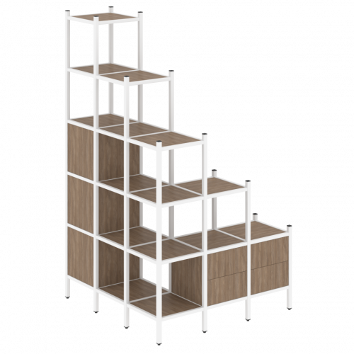 Loft Угловой внешний стеллаж наборный VR.L-59 Дуб аризона/Белый металл 1278*1278*2280