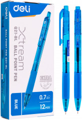 Набор ручек шариков. автоматическая Deli X-tream EQ21-BL-P синий/прозрачный d=0.7мм син. черн. (12шт) резин. манжета