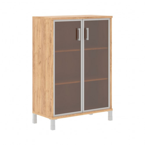 Шкаф средний со стеклянными дверьми в AL-рамке B 420.7 Дуб Бофорд 900х450х1286 BORN