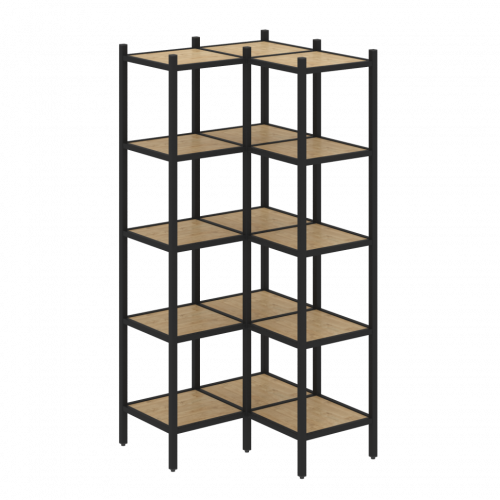 Loft Угловой внутренний стеллаж наборный VR.L-32 Тиквуд светлый/Чёрный металл 862*862*1869