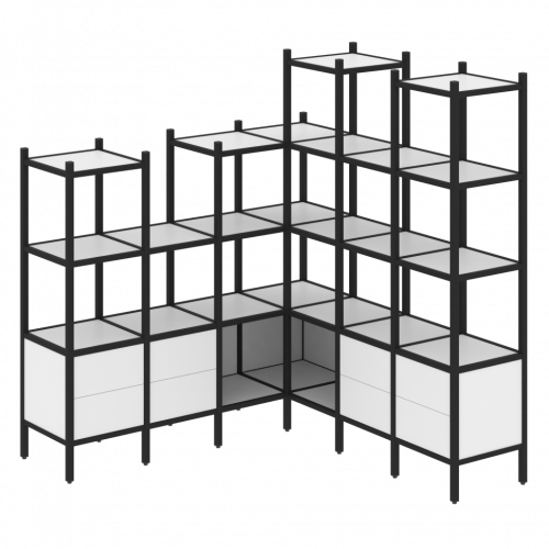 Loft Угловой внутренний стеллаж наборный VR.L-41 Белый бриллиант/Чёрный металл 1694*1694*1869