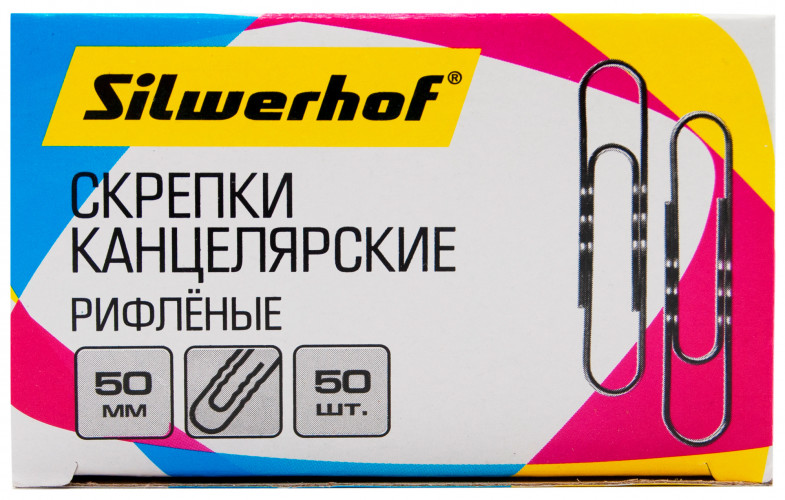 Скрепки Silwerhof металл оцинкованные рифленый 50мм (упак.:50шт) картонная коробка