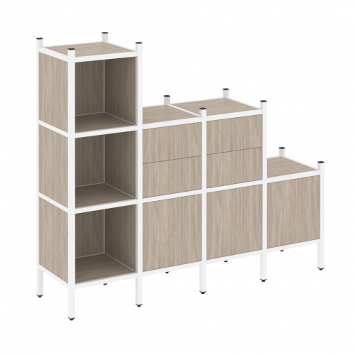 Loft Прямой стеллаж наборный VR.L-17 Дуб аттик/Белый металл 1278*446*1458