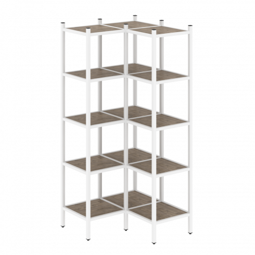 Loft Угловой внутренний стеллаж наборный VR.L-32 Тиквуд тёмный/Белый металл 862*862*1869