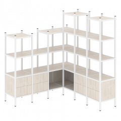 Loft Угловой внутренний стеллаж наборный VR.L-41 Денвер светлый/Белый металл 1694*1694*1869