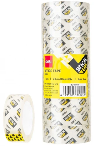 Клейкая лента канцелярская односторонняя Deli E30065 супер прозрачная шир.18мм дл.27м (упак.:8шт)