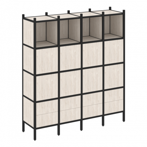 Loft Прямой стеллаж наборный VR.L-09 Денвер светлый/Чёрный металл 1694*446*1869