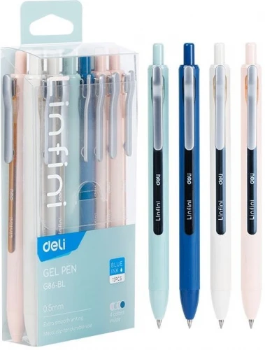 Ручка гелев. автоматическая Deli Linfini EG86-BL ассорти/ассорти син. черн. блистер ев. (12шт) линия 0.5мм
